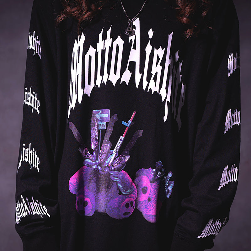 long-sleeved T-shirt/クビチョンパッテ熊。