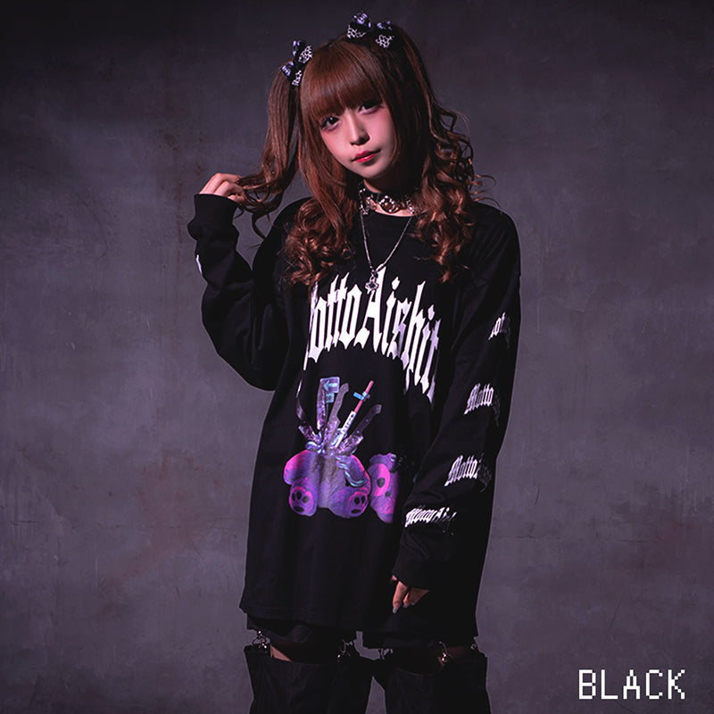 long-sleeved T-shirt/クビチョンパッテ熊。